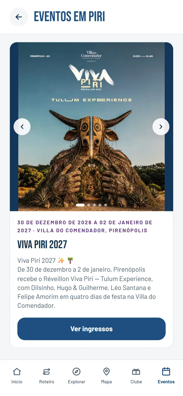 Tela Eventos do PiriGuia