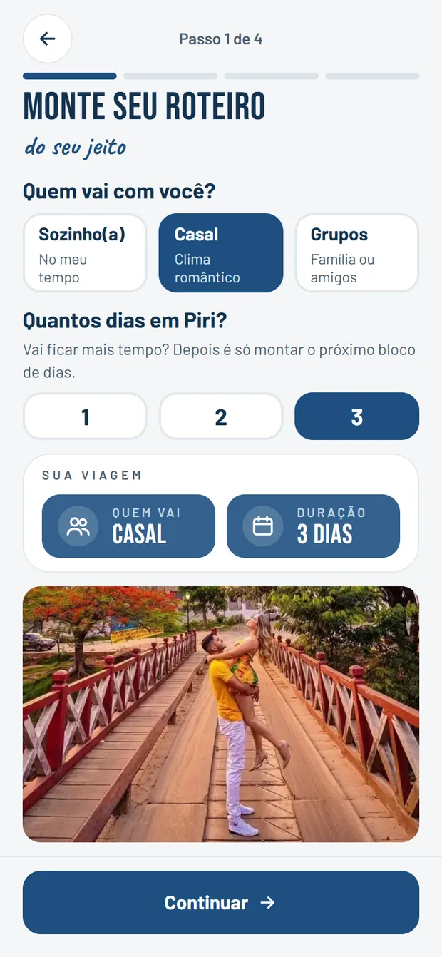 Passo 1 do roteiro: quem vai e quantos dias